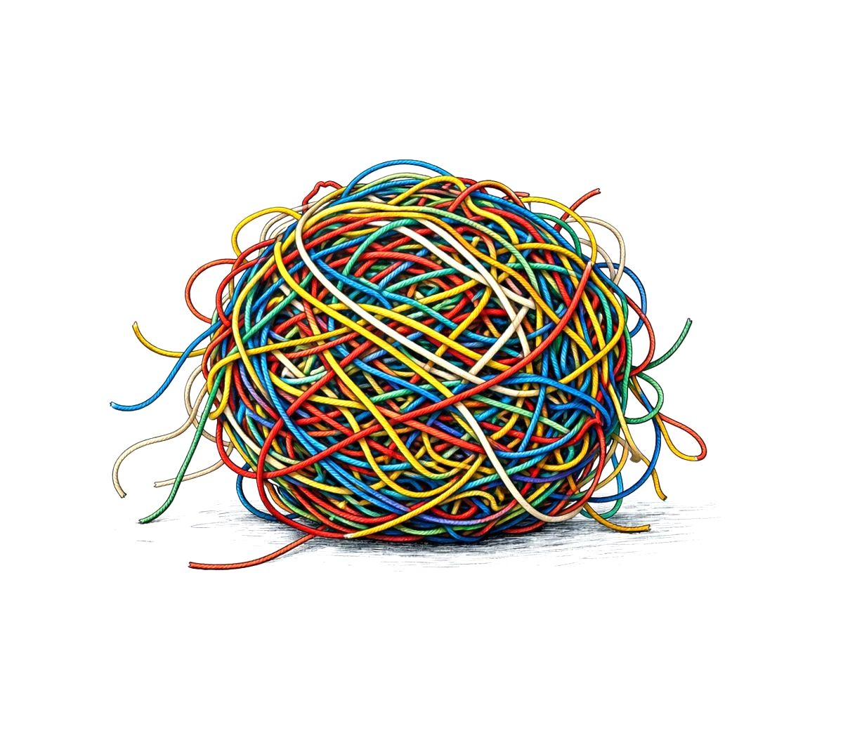Un ovillo de cables enredados